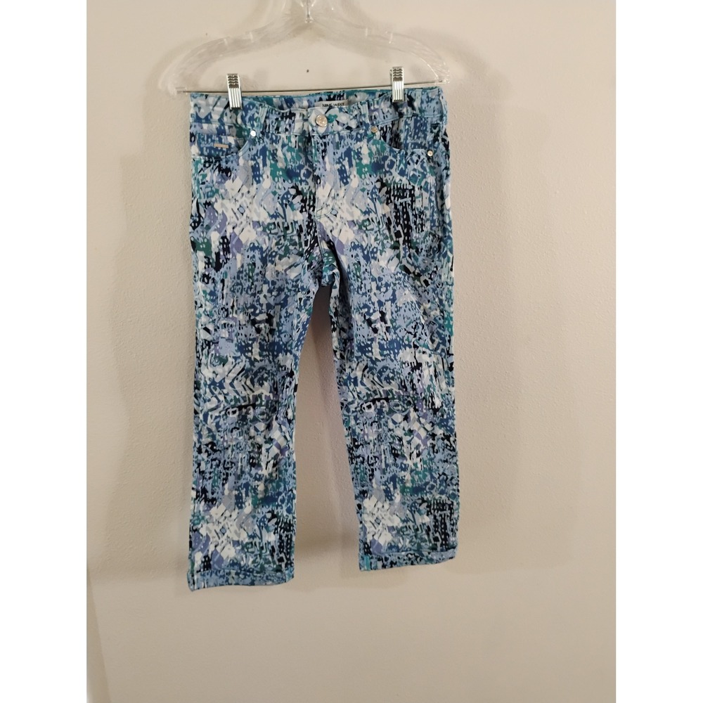 Nine West Jeans Womens 6 Blue Abstract Print Crop Pants Stretch Five Pocket